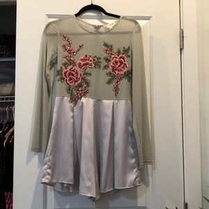 Silver Embroidered Mesh Romper